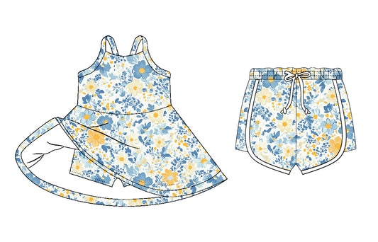 26.1.6 Custom MOQ:3 or 5 pcs each design milk silk Sibling baby girl clothes floral short sleeve dress and shorts