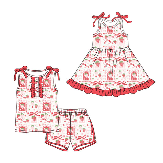 26.1.17 Custom (Moq 3 or 5) Sibling Baby Girl Clothes strawberry bow Short Sleeve Shorts Sets and Dress