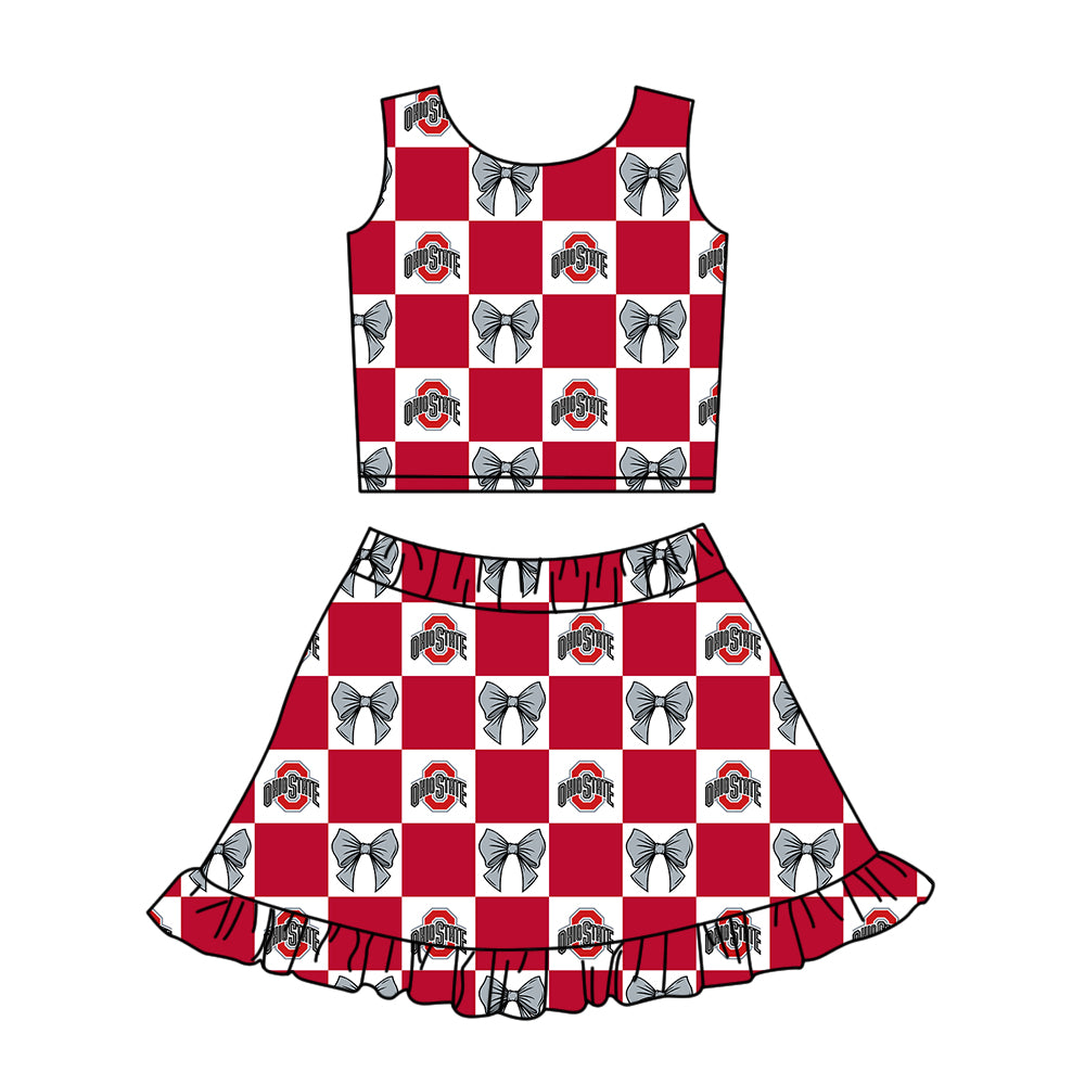 Custom Milk Silk Order MOQ:3 or 5 pcs Each Design Team State Girl Summer Bow Red Sleeveless Skirts Sets 3 and dress and shorts-26.1.22