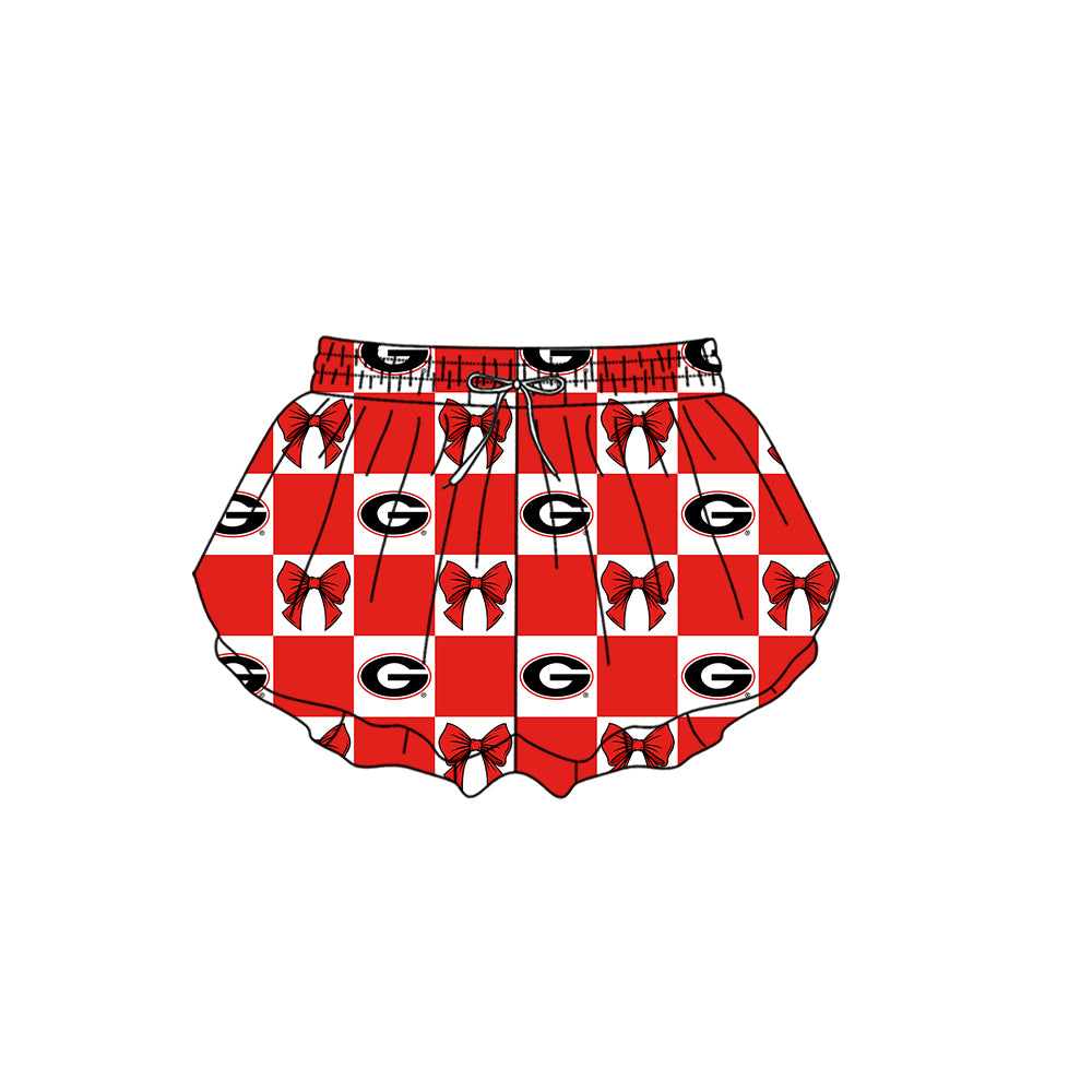 Custom Milk Silk Order MOQ:3 or 5 pcs Each Design Team State Girl Summer Bow Red Shorts-26.1.17