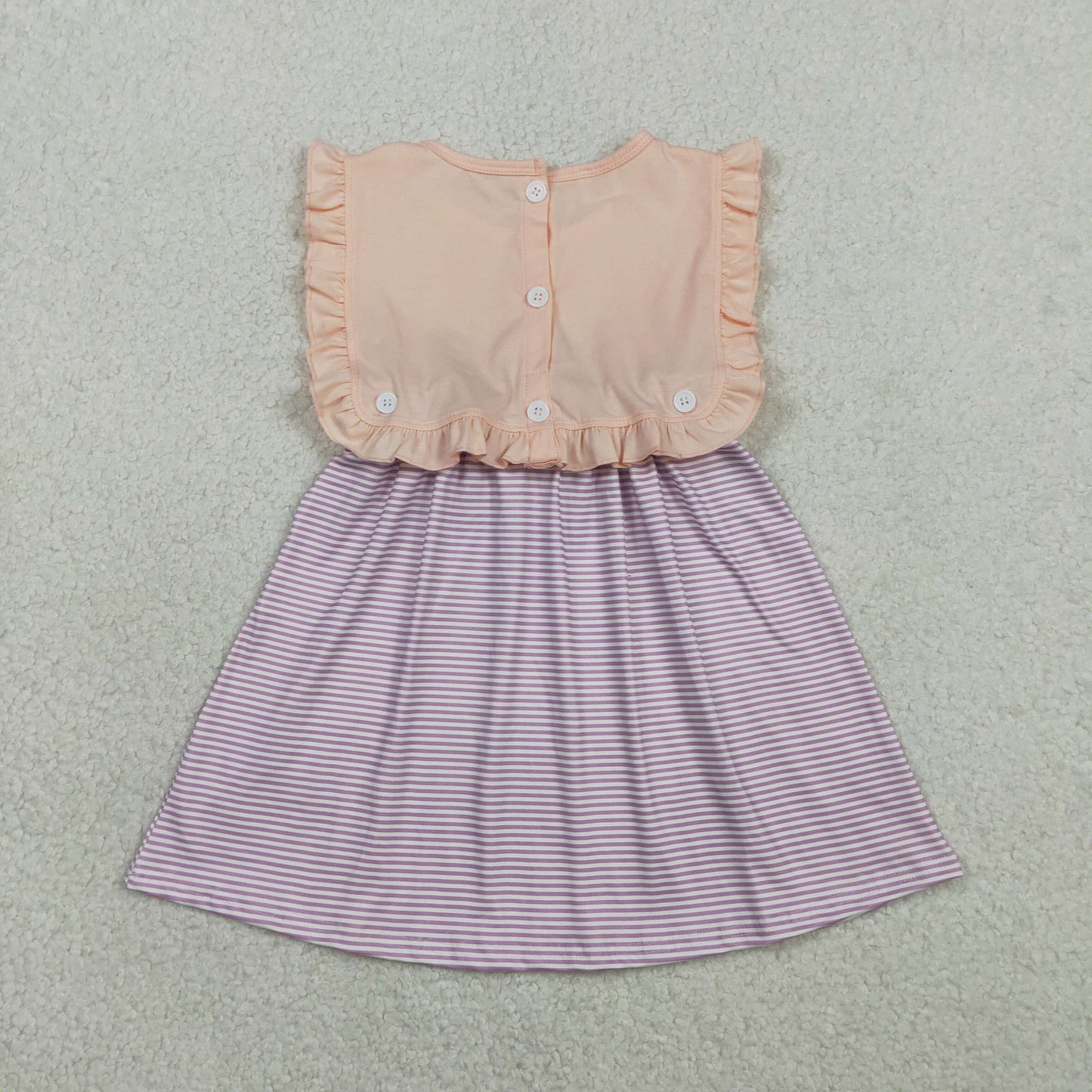 GSD3559 Kids Baby Girl Peach Sleeveless Lavender Stripe Button Knee Length Dresses