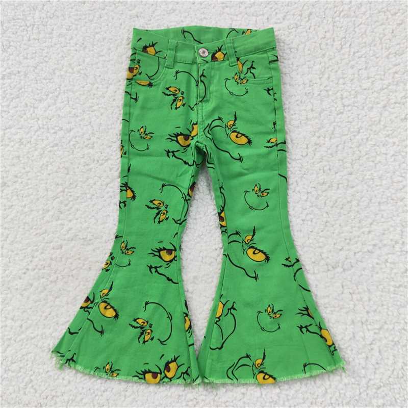 P0230Smiley green denim pants