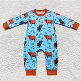 LR0635Bull blue brown long-sleeved onesie