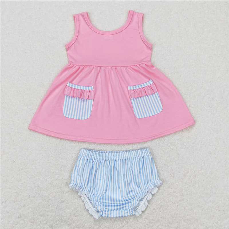 GBO0226 Blue and white striped lace pocket sleeveless top briefs suit