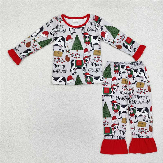 GLP1243 Baby Girls Christmas Cows Tops Pants Pajamas Clothes Set