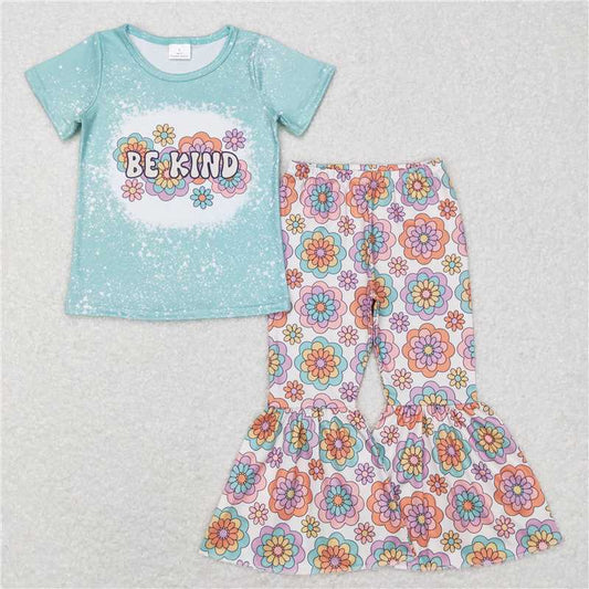 GSPO1091 be kind of floral letter aqua short-sleeved pant suit