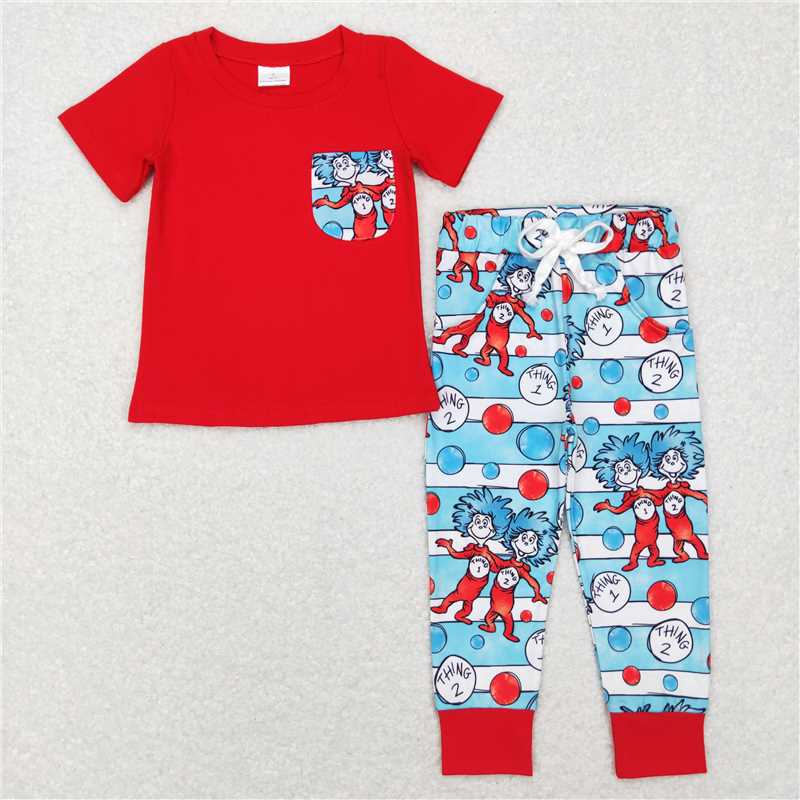 BSPO0239 dr seuss pocket red short sleeve striped blue white long