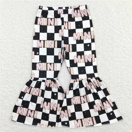 P0345 mini letter black and white plaid pants