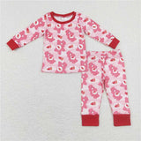 GLP1090 Love White cloud cartoon bear pink long sleeve pants suit