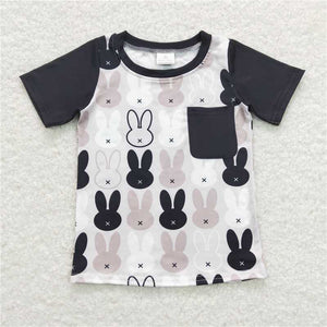 BT0589 Black pocket rabbit short sleeve top