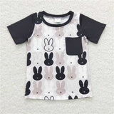 BT0589 Black pocket rabbit short sleeve top