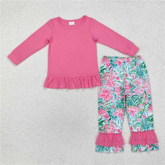 GLP1461 Baby Girls Pink Shirt Rose Seaweed Pants Clothes Set