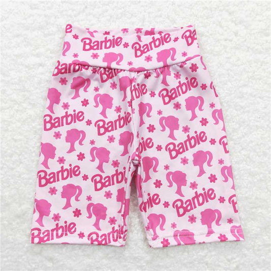 SS0143 barbie letter picture flower pink biker shorts