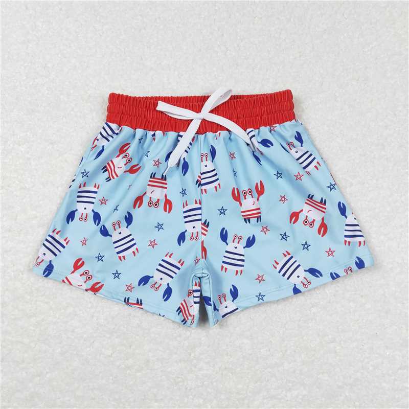 S0187Red and blue swimming trunks with crab pentacle lace