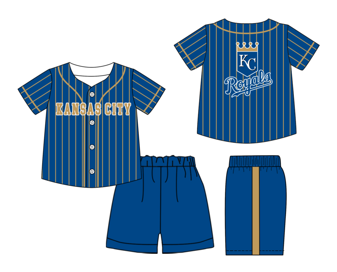 Custom Milk Silk Order MOQ:3 or 5 pcs Each Design Team State Kids Summer Blue Short Sleeve Shorts Sets-26.1.20