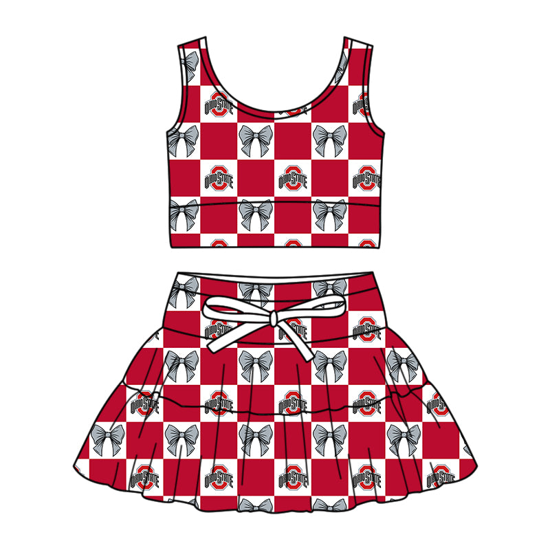Custom Milk Silk Order MOQ:3 or 5 pcs Each Design Team State Girl Summer Bow Red Sleeveless Skirts Sets-26.1.22