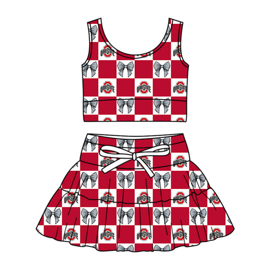 Custom Milk Silk Order MOQ:3 or 5 pcs Each Design Team State Girl Summer Bow Red Sleeveless Skirts Sets-26.1.22