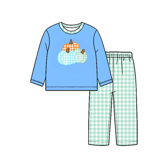 7.25 design Baby Boys Pumpkins Top Checked Pant Fall Clothes Sets