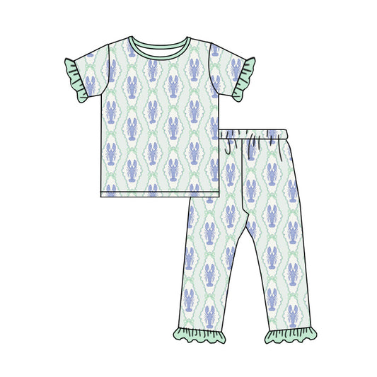 26.1.3 Custom MOQ:3 or 5 pcs each design milk silk baby girl clothes lobster bow short sleeve pants sets