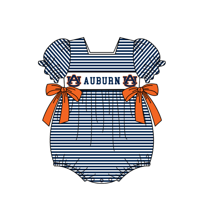 1.30 Custom Order Moq 3 Baby Infant Girl AU AUBURN Team Bows Ruffle Rompers