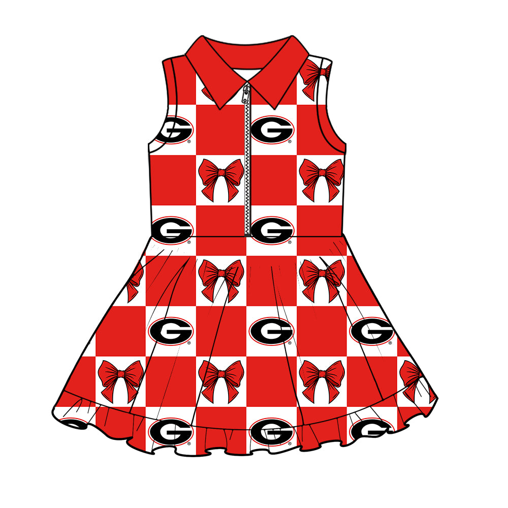 Custom Milk Silk Order MOQ:3 or 5 pcs Each Design Team State Girl Summer Bow Red Sleeveless Dress-26.1.17