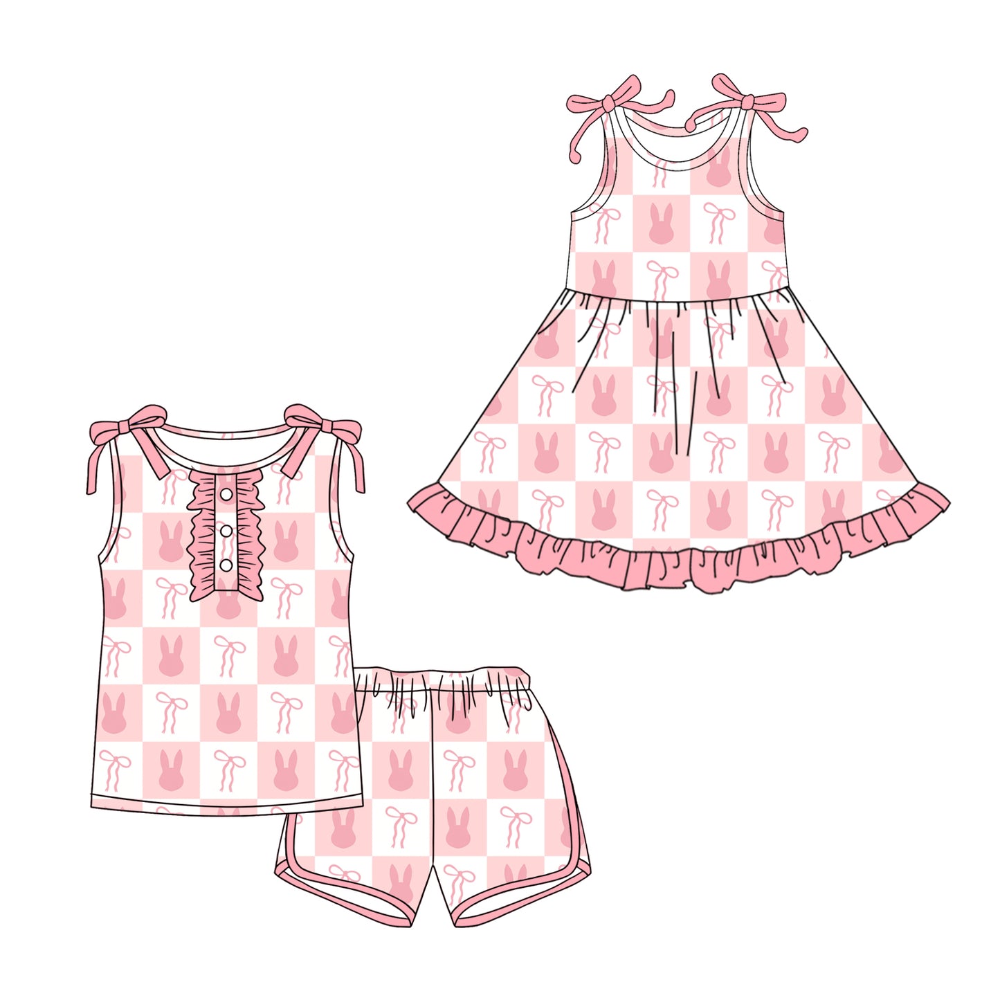 26.1.17 Custom (Moq 3 or 5) Sibling Baby Girl Clothes bunny bow Short Sleeve Shorts Sets and Dress