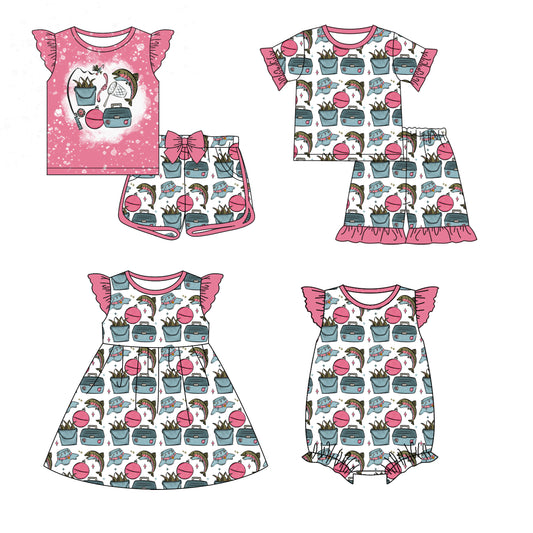 26.1.6 Custom MOQ:3 or 5 pcs each design milk silk Sibling baby girl clothes short sleeve shorts sets 2 and dress and romper