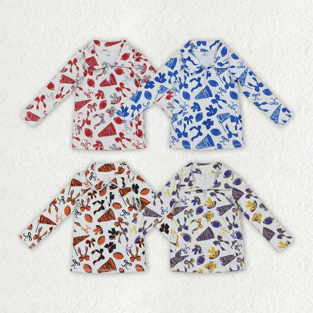 Sibling baby girl clothes Football Trumpet Bow Pattern long sleeve tops