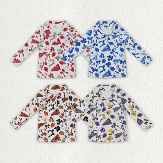 Sibling baby girl clothes Football Trumpet Bow Pattern long sleeve tops