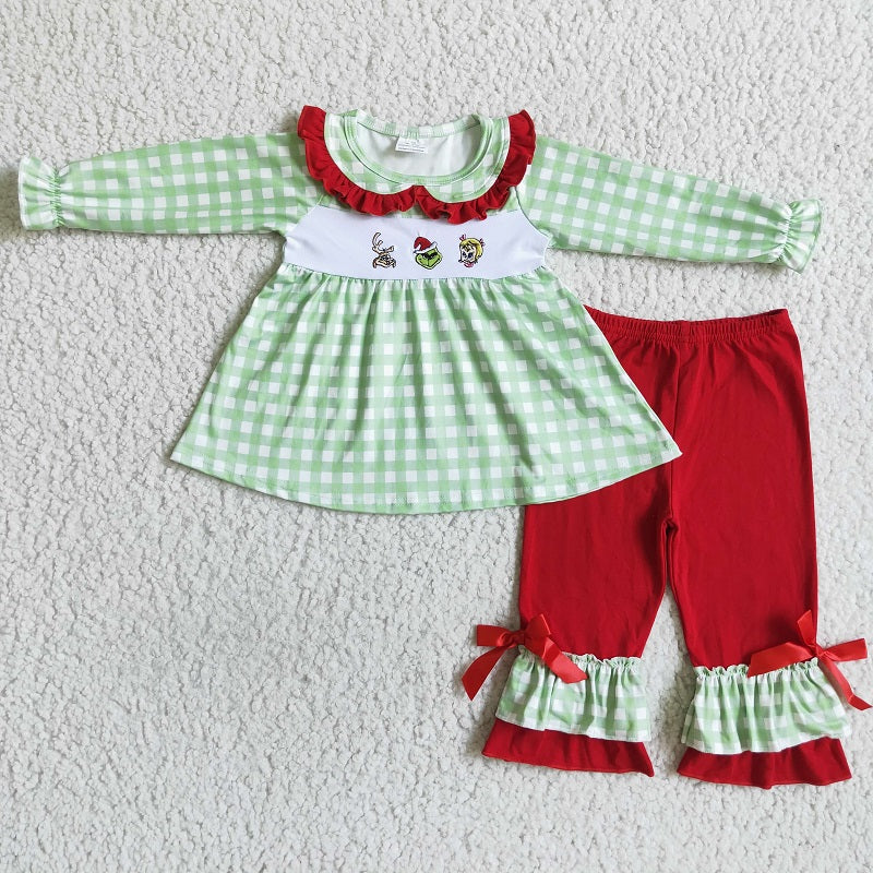 Sibling Baby Boys Girls Christmas Plaid Tunic Legging Pants Clothes Sets