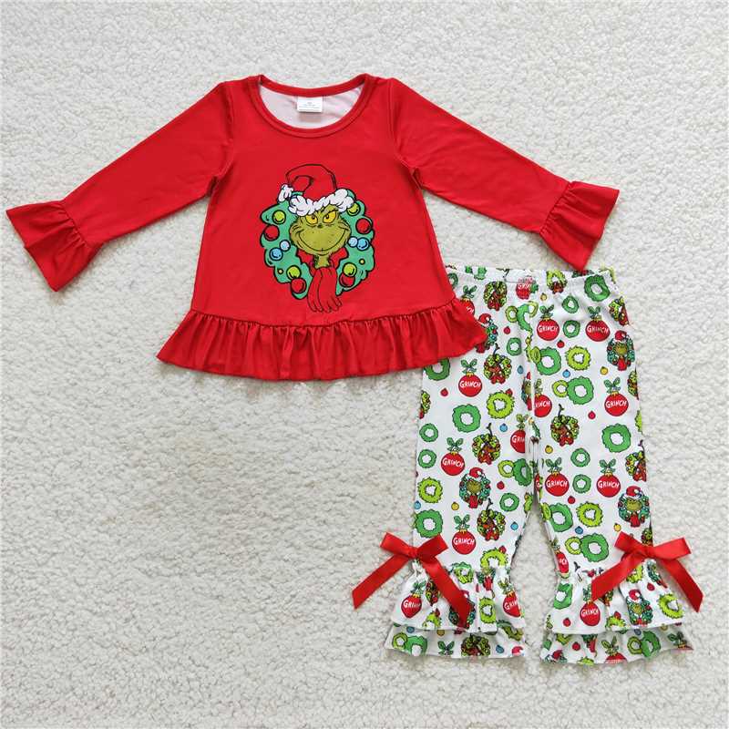 Sibling Baby Boys Girls Green Frog Tunic Top Bow Ruffle Pants Clothes Sets