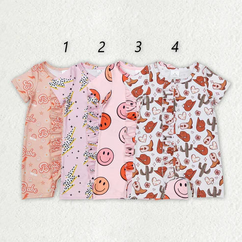 4.19 Sibling Baby Girls Ruffle Western Short Sleeve Rompers