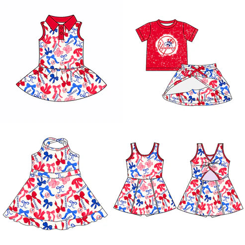 6.10 Custom Moq 3 each item Sibling Baby Girls Yankees Team Dresses Clothes Sets