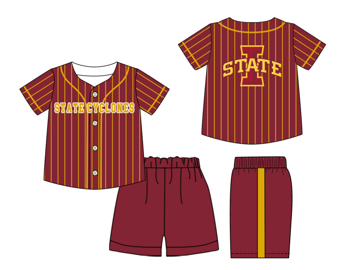 Custom Milk Silk Order MOQ:3 or 5 pcs Each Design Team State Kids Summer Red Short Sleeve Shorts Sets-26.1.20