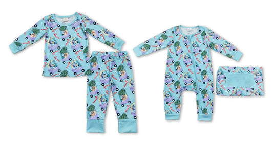 4.8 RTS NO MOQ print BLP0694 bluey Modal Christmas tree cart cane blue long bamboo fabric