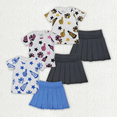 6.23 Sibling Baby Girls Short Sleeves Cheer Top Yoga Skirts Team Clothes Sets