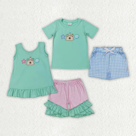 3.31 Sibling Embroidery Baby Girls Castle Star Summer Outfits Sets