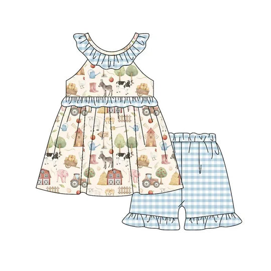 12.26 MOQ：5pcs GSSO3077 pre-order toddler girl clothes farm animal print girl summer set