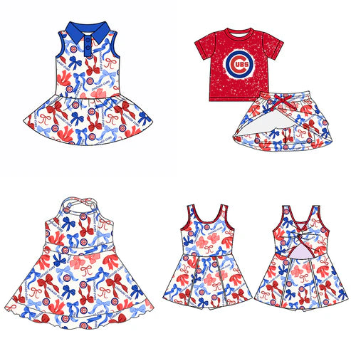 6.10 Custom Moq 3 each item Sibling Baby Girls Cubs Team Dresses Clothes Sets