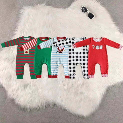5.21 Sibling Baby Infant Boys Long Sleeves Embroidery Santa Deer Christmas Rompers