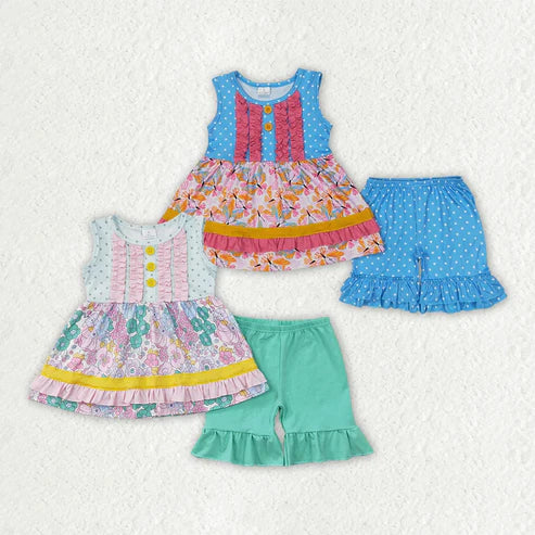 5.3 Sibling Baby Girls Floral Ruffle Tunic Shorts Clothes Sets