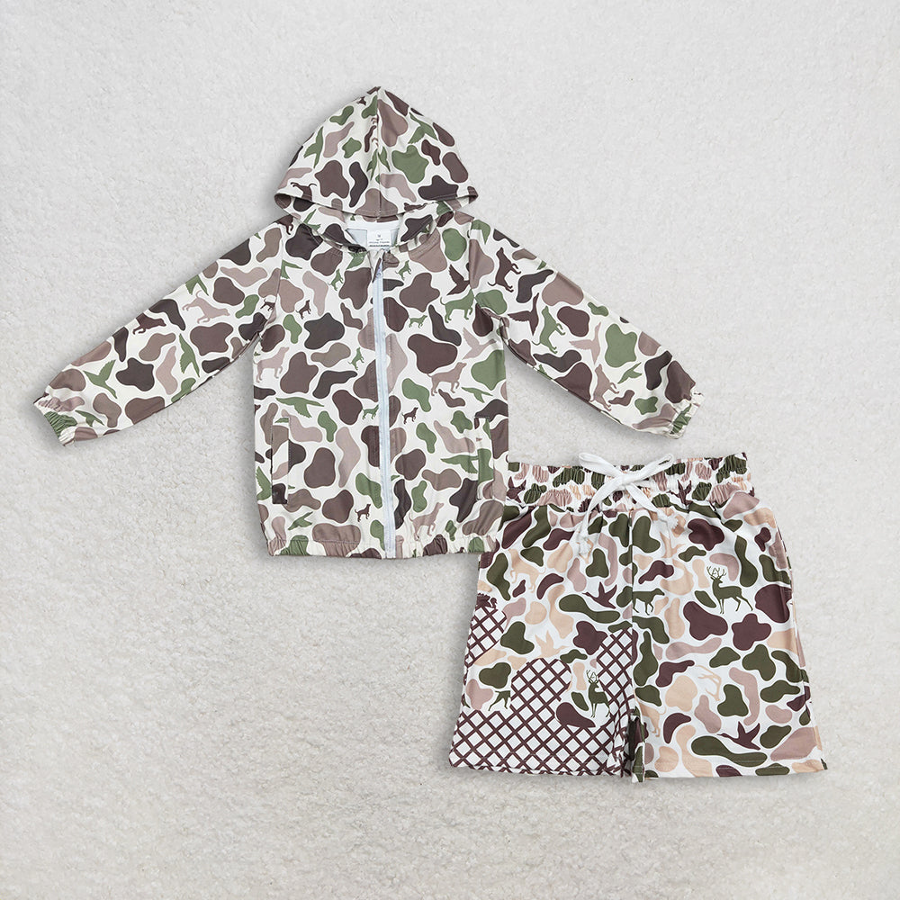 Sibling baby boys clothes camouflage hooded long sleeve shorts sets and tops and shorts