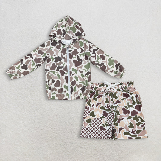 Sibling baby boys clothes camouflage hooded long sleeve shorts sets and tops and shorts