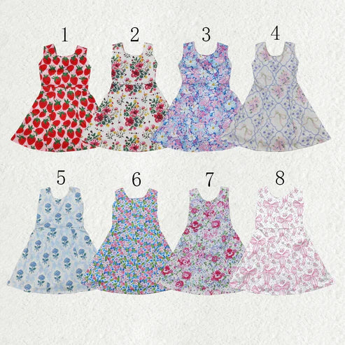 6.2 Sibling Baby Girls Strap Strawberry Floral Skorts Yoga Knee Length Dresses