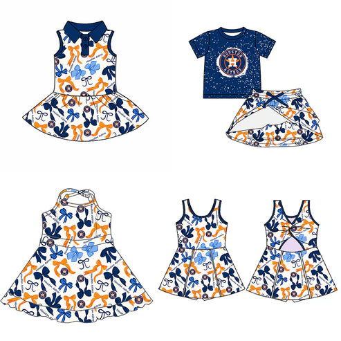 6.10 Custom Moq 3 each item Sibling Baby Girls Houston Team Dresses Clothes Sets