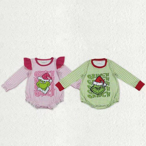 10.31 Sibling Baby Boys Girls Long Sleeve Grin Christmas Checked Rompers