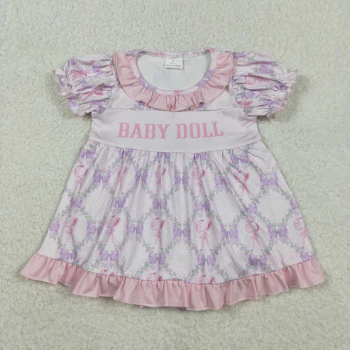 11.17 SR3291 Baby Girls Baby Doll Bows Flowers Checked Tunic Ruffle Bummier Romper