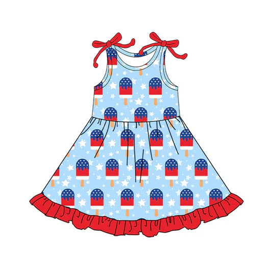12.29 MOQ:5pcs GSD3502 pre-order toddler girl clothes popsicle print girl 4th of July summer dress