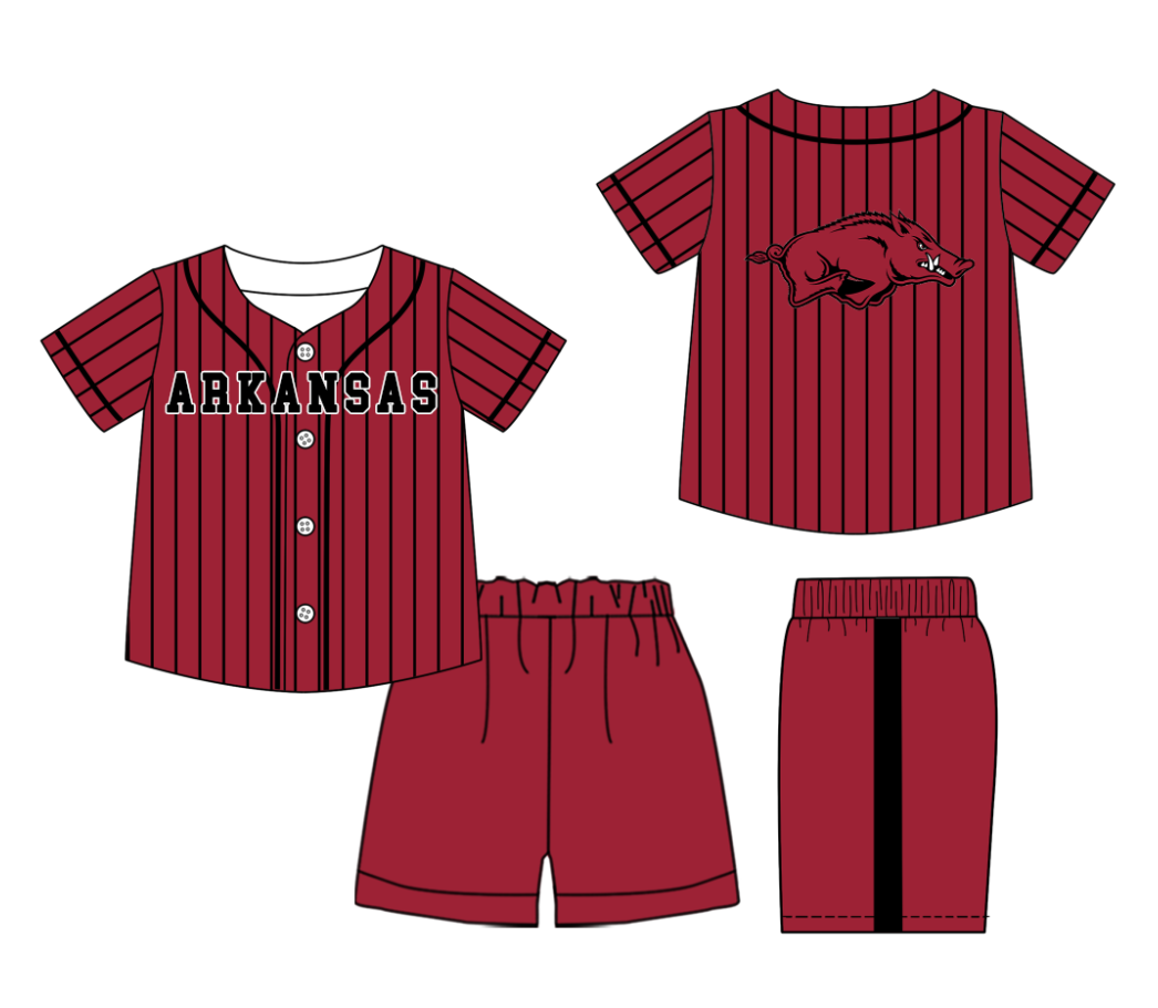 Custom Milk Silk Order MOQ:3 or 5 pcs Each Design Team State Kids Summer Brick Red Short Sleeve Shorts Sets-26.1.19