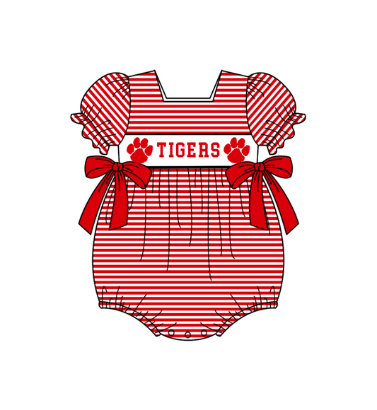 1.31 Custom Order Moq 3 Baby Infant Girl Tigers Team Bows Ruffle Rompers